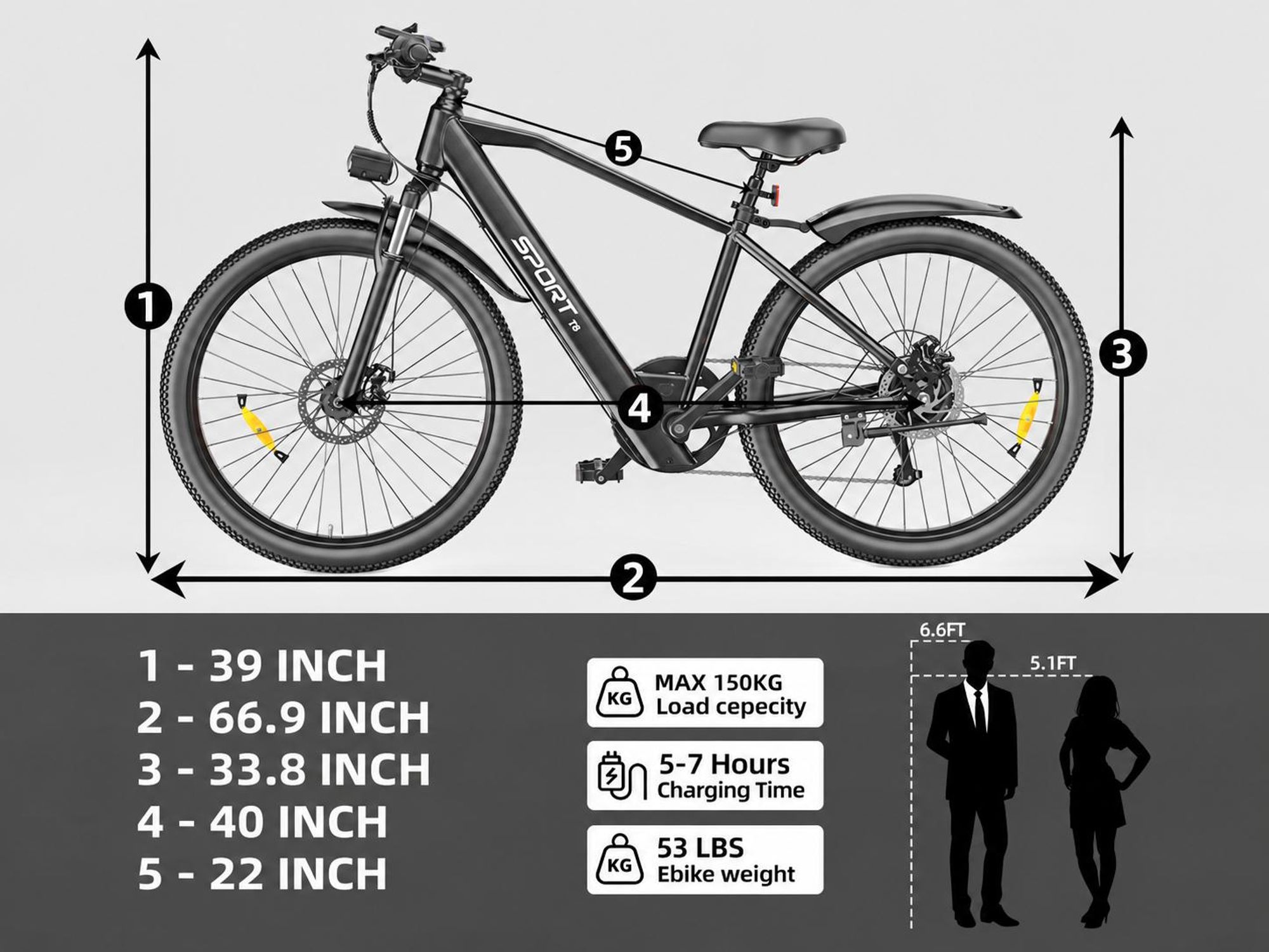 PiXELPiLOT 26 Zoll E Bike, T8 Trekking E-Bikes 48V 8Ah Akku, 25km/h, 7-Gang, Scheibenbremsen, Federgabel