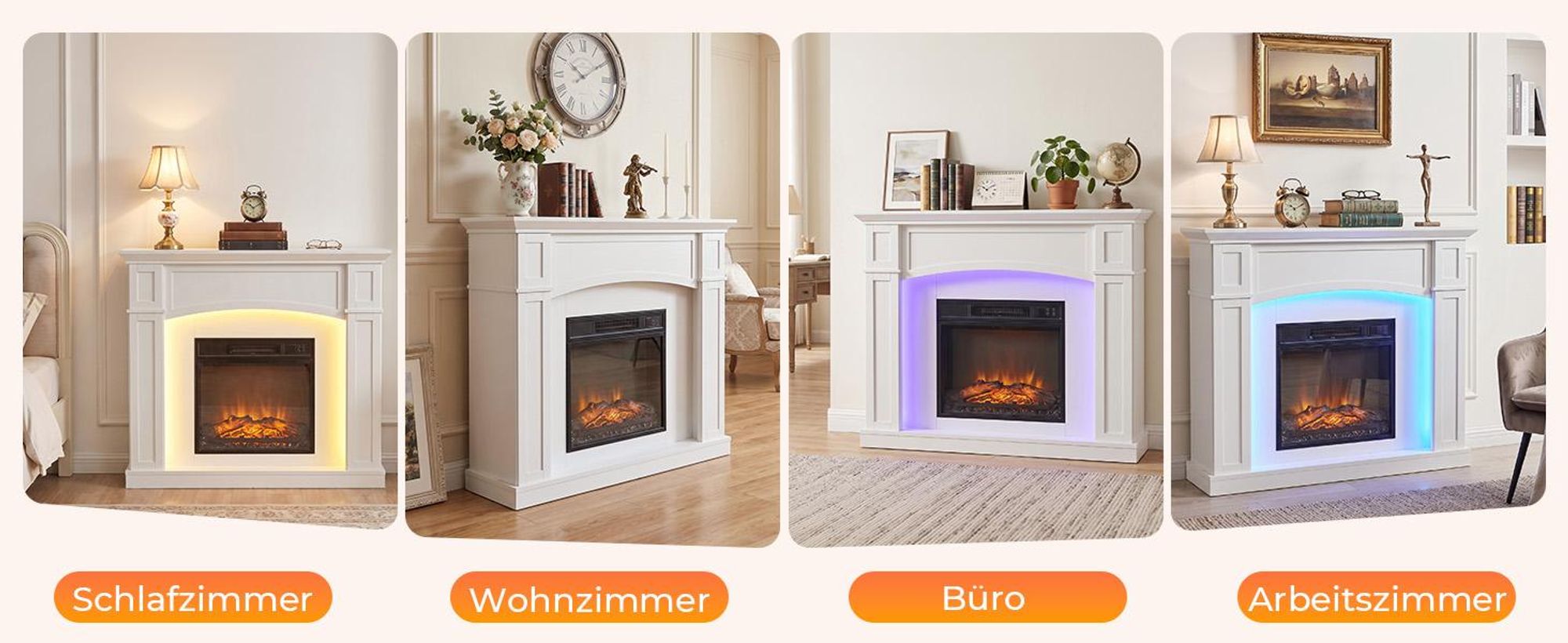 LEADZM Kamin mit LED-Flammen, Elektro Kamin mit Heizung, 1800W Elektrischer Kamin, Sparsamer Kamin Elektrisch, Wandkamin mit Fernbedienung & Timer, Elektrische Kamine mit MDF-Gehäuse,102×30×88cm
