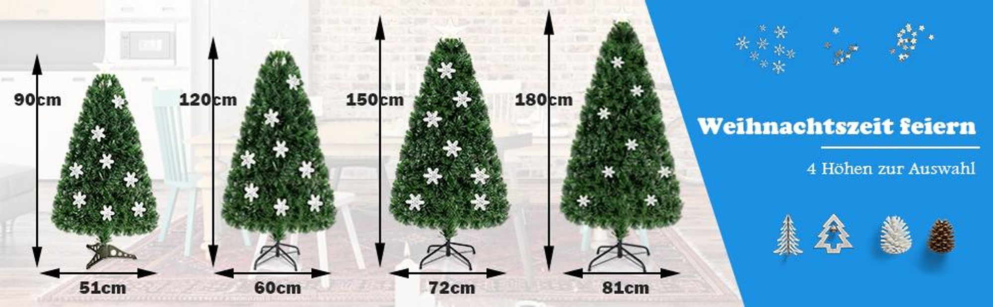 COSTWAY 150cm LED Künstlicher Weihnachtsbaum mit Glasfaser-Farbwechsler und Sternspitze, Tannenbaum 170 PVC Nadeln, Christbaum ideal für Zuhause, Büro, Geschäfte und Hotels, Grün