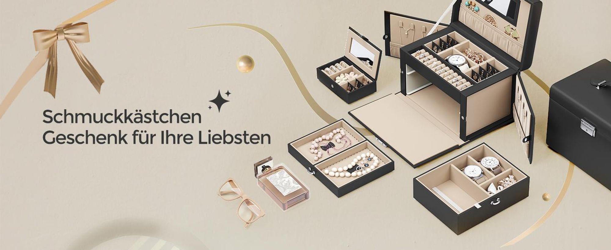 Schmuckkästchen mit 2 Schubladen, Samtfutter
