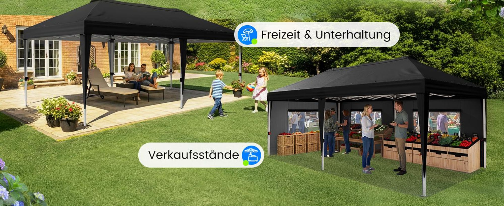 Quictent Pavillon 3x6m Faltpavillon EIN-Tasten-Zentralverriegelung,Wasserdicht UV-beständig, Gartenpavillon faltbar mit 6 Seitenwänden, Schwarz
