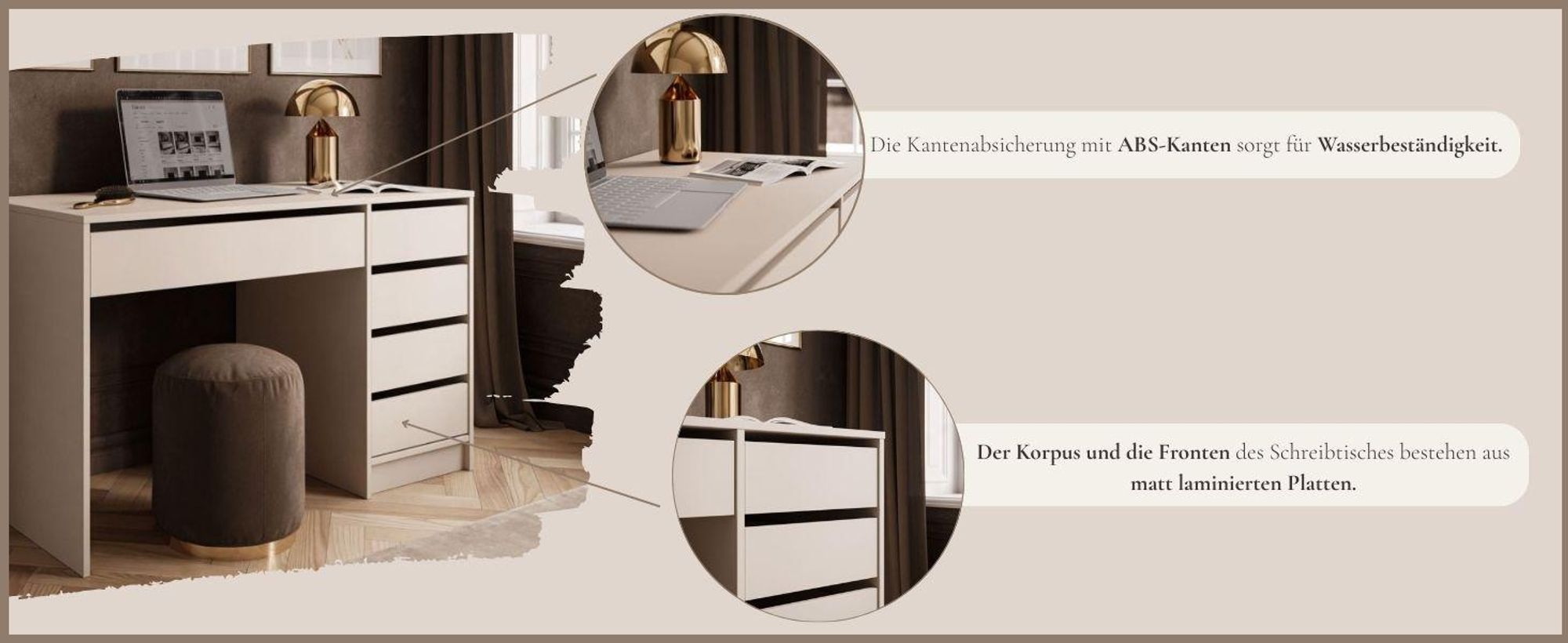 Schreibtisch MADA MAT Kaschmir mit Schubladen
