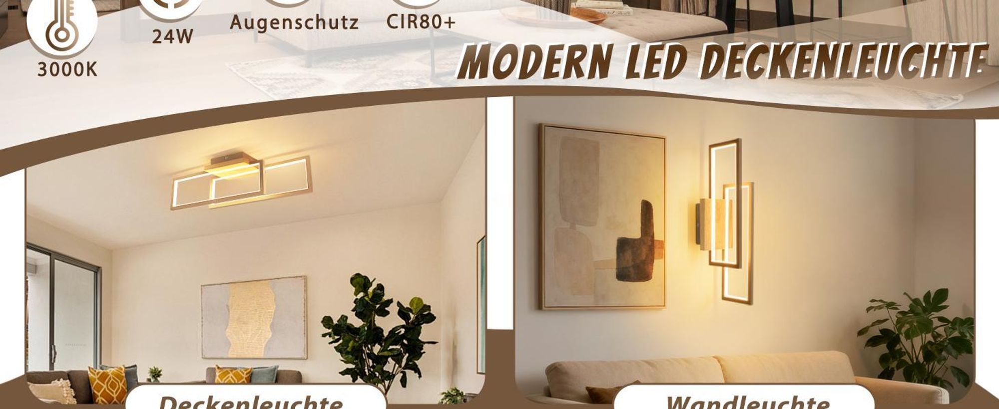 ZMH Lampa sufitowa LED Drewniana lampa sufitowa 24 W Lampa kuchenna Lampa do salonu Lampa ścienna Korytarz Prostokątna do kuchni Salonu Schodów Lampa Ciepła biel 3000 K 48 cm