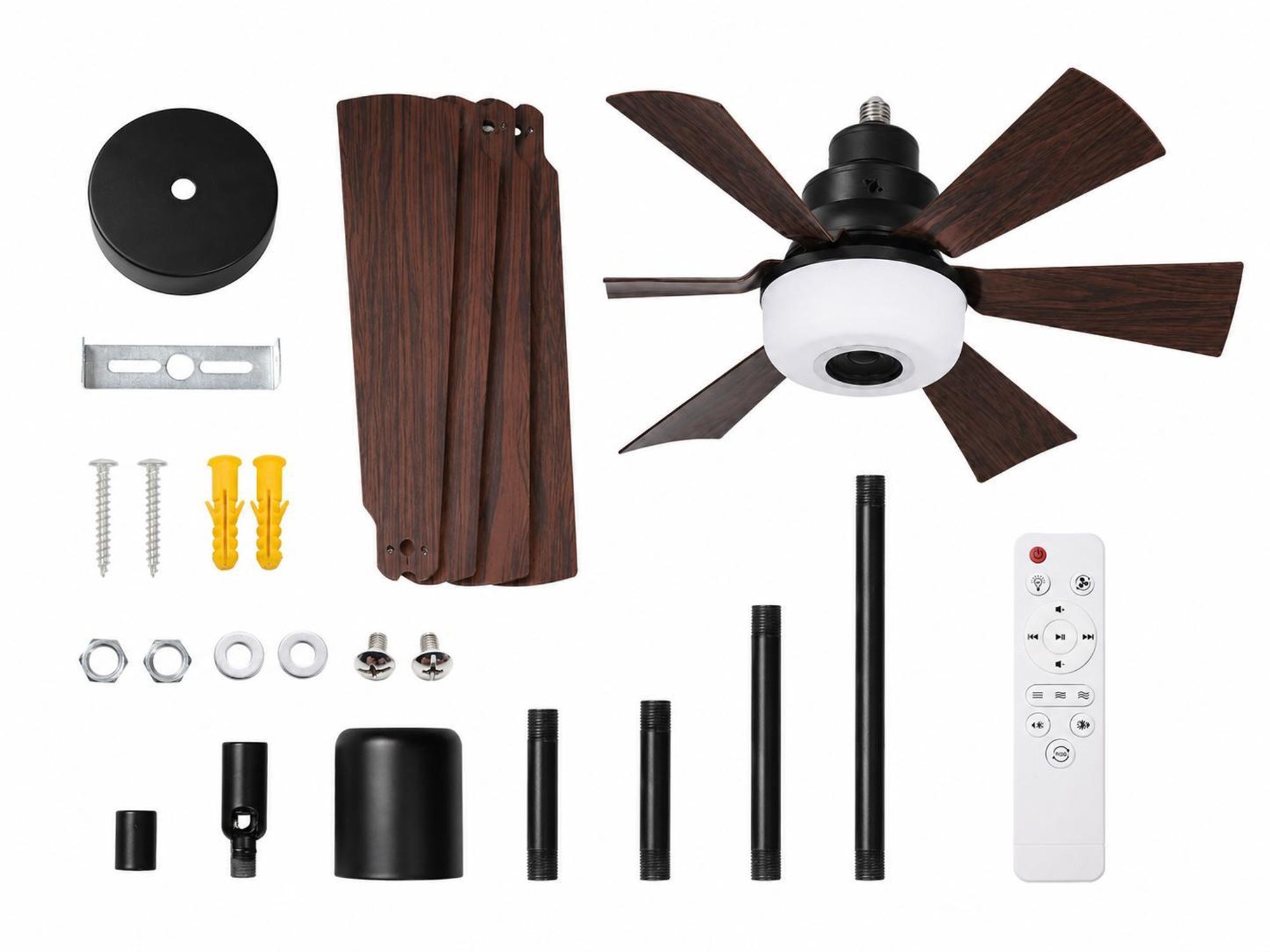 52CM LED Deckenventilator mit Beleuchtung E27 RGB Musik Lüfter mit APP Fernbedienung 40W Brushless Motor leise 6 Höhen & Neigbarer Kopf