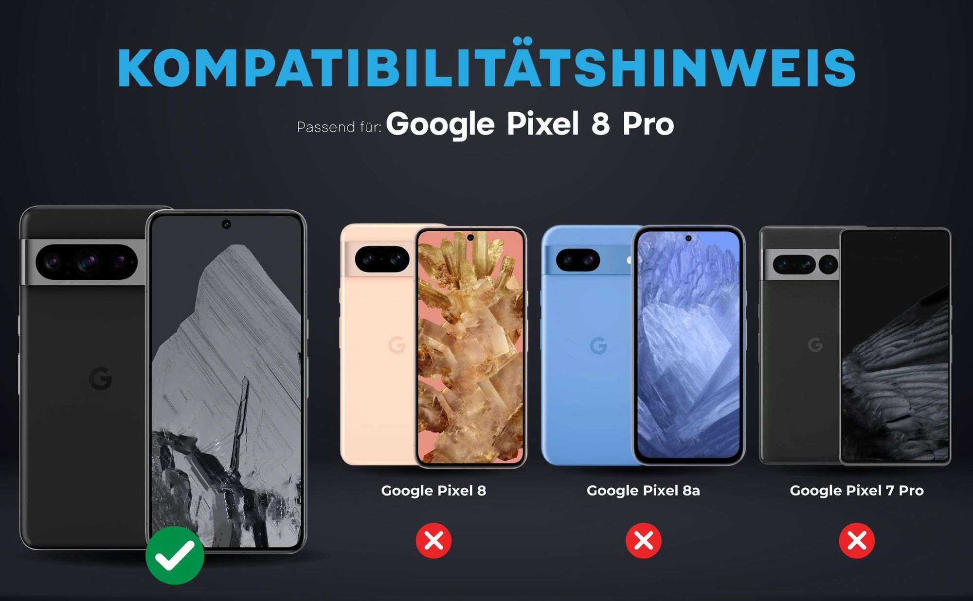 Kompatibilitätshinweise Kameraglas für Google Pixel 8 Pro