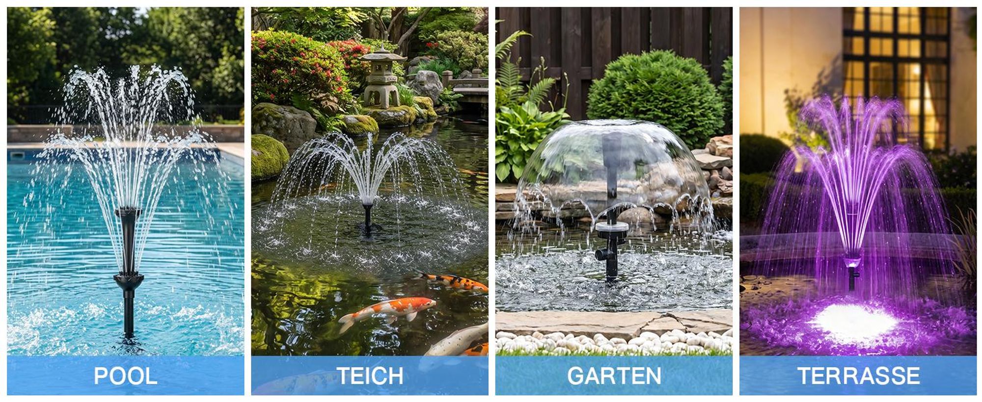 45W 3000L/H Springbrunnenpumpe mit UVC-Klärer & RGB Teichpumpe mit Teichfilter 3 Düse Wasserspielpumpe Bachlaufpumpe Wasserpumpe Fontäne Gartenbrunnen