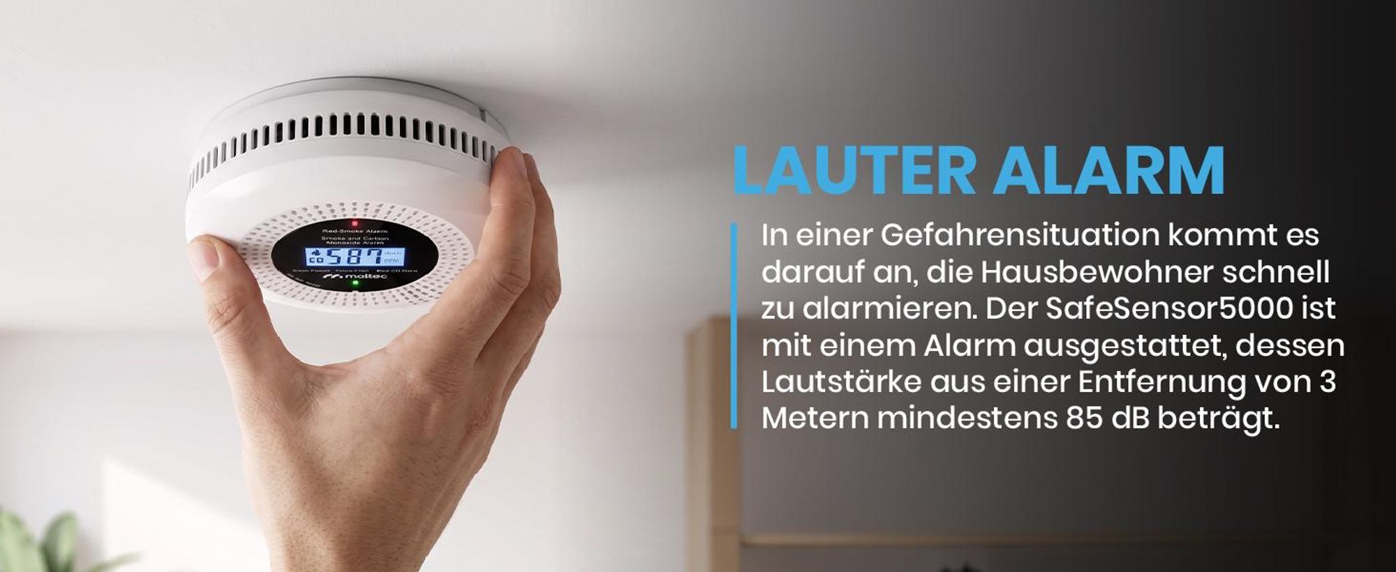 Rauchmelder Kohlenmonoxidmelder CO mit LCD Kohlenmonoxid- & Rauchsensor 85 dB