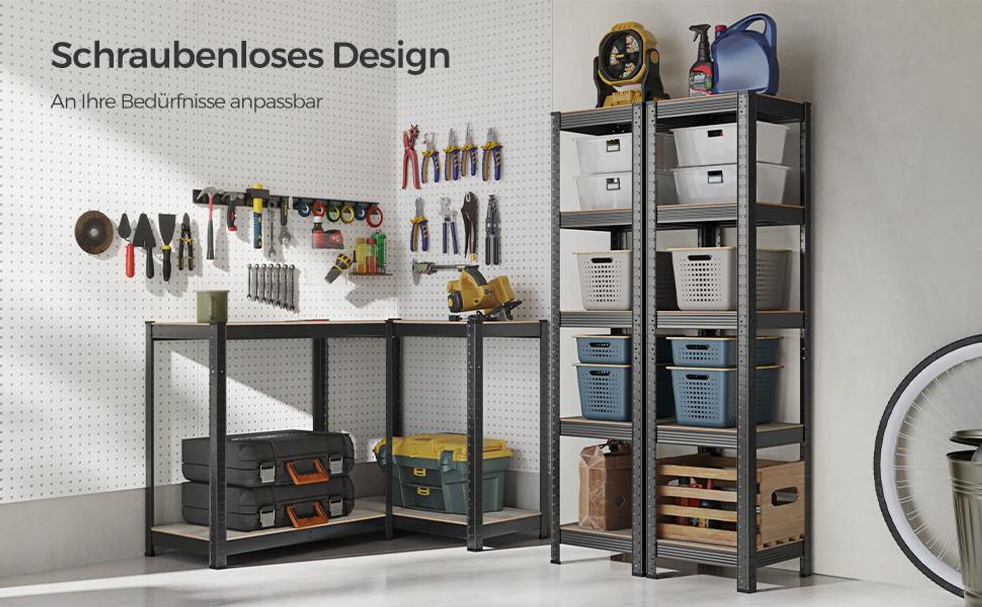 SONGMICS Bücherregal, Schwerlastregal, Küchenregal, Lagerregal, Standregal, 5 Ablagen, 150 x 37 x 37 cm, bis 400 kg belastbar, verstellbare Ablagen, Industrie-Design, Greige-Schwarz  RLG037B11