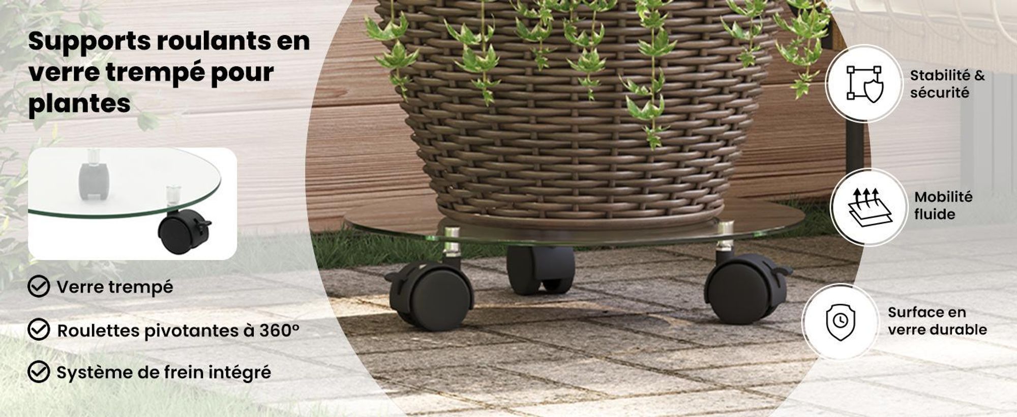 vidaXL Support pour plantes avec roulettes 2 pièces verre dur 28 cm rond