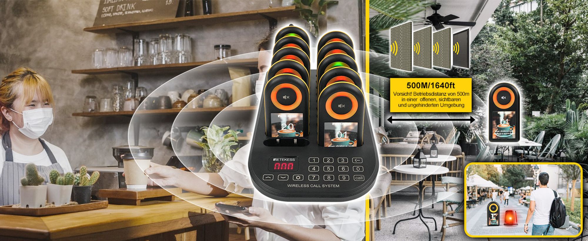 Retekess TD169 Restaurant Pager, Küchenkleingeräte mit 500M, 31 Anrufmodi, 300 mAh Akku, IP67, Pager Pieper für Hotel, Bar, Café (20 Pagers)