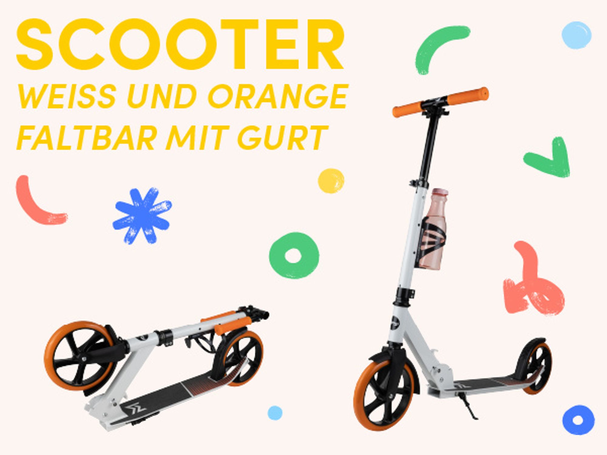 Orange Scooter Cityroller für Kinder ab 6 Jahren mit Flaschenhalter