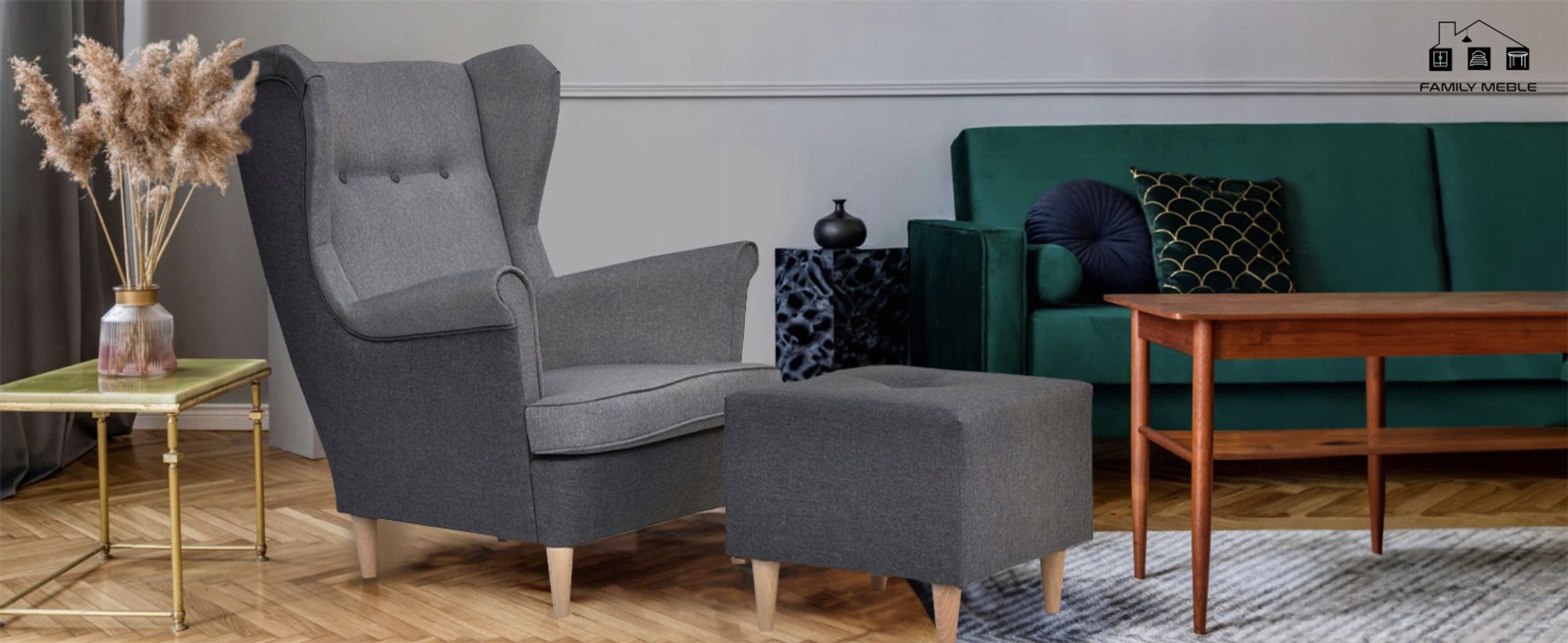 Family Meble Ohrensessel mit Hocker Ari Relaxsessel Skandinavisch Loungesessel Fernsehsessel Für Wohnzimmer Esszimmer Schlafzimmer Büro (TW 1078)