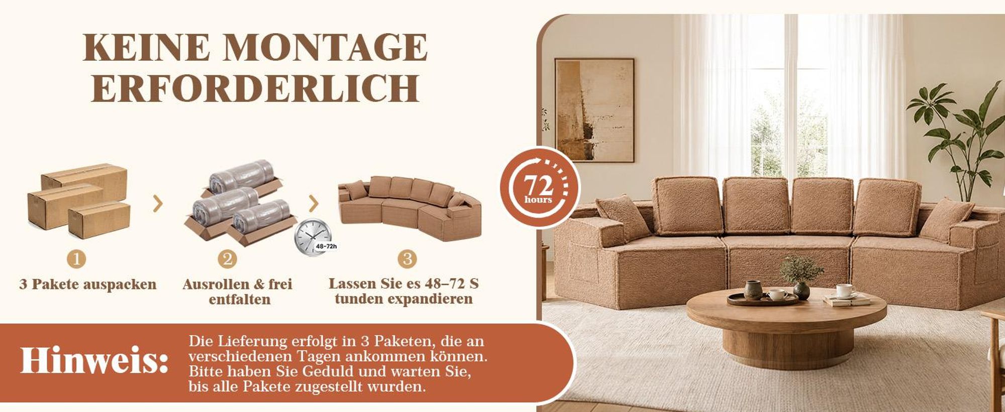 COMHOMA Sofa, modulares Schlafsofa, Polstersofa, 3-Sitzer Sofa, Flexible Sektionscouch,mit Aufbewahrungstasche, Couch mit schlaffunktion, Keine Montag