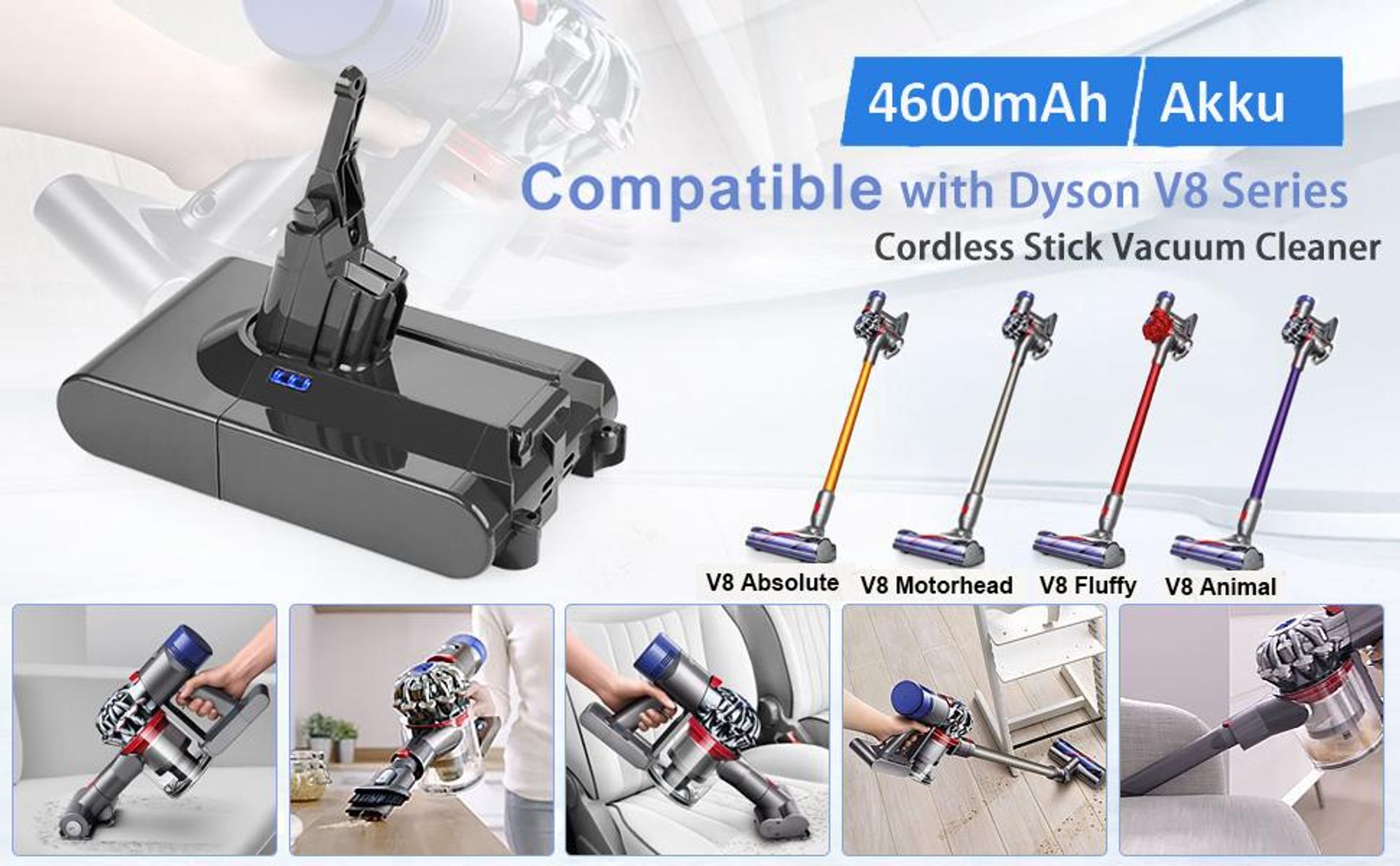 Juksun 21,6 V Dyson V8 Akku für Dy_Son V8 Akku Ersatz 4600 mAh, kompatibel mit Dy_Son V8 Animal V8 Absolute V8 Fluffy schnurlosen Stabstaubsauger