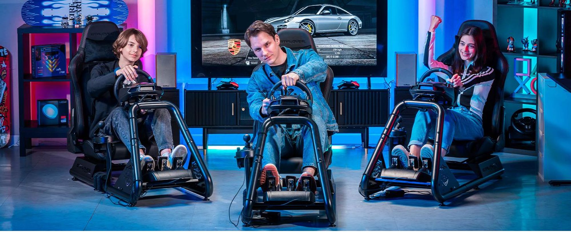 GTPLAYER simulateur de cockpit, SIM racing cockpit, simulateur de course support de volant fauteuil gaming racing wheel stand avec haut-parleur