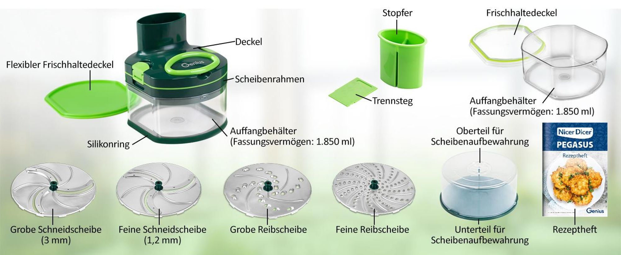 Nicer Dicer Pegasus, Set 14-tlg., grün