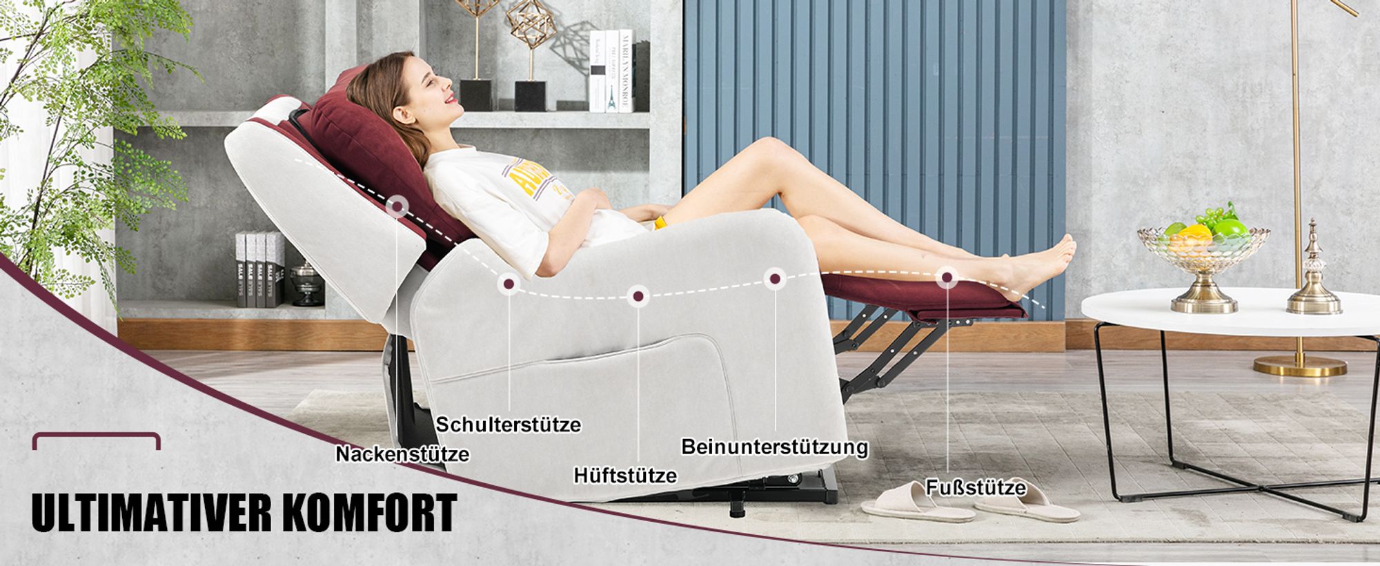 COMHOMA Elektrischer Relaxsessel Massagesessel mit Power Lift, mit SL-Massagefunktion, Ruhesessel Fernsehsessel Fernbedienung mit USB-Anschluss