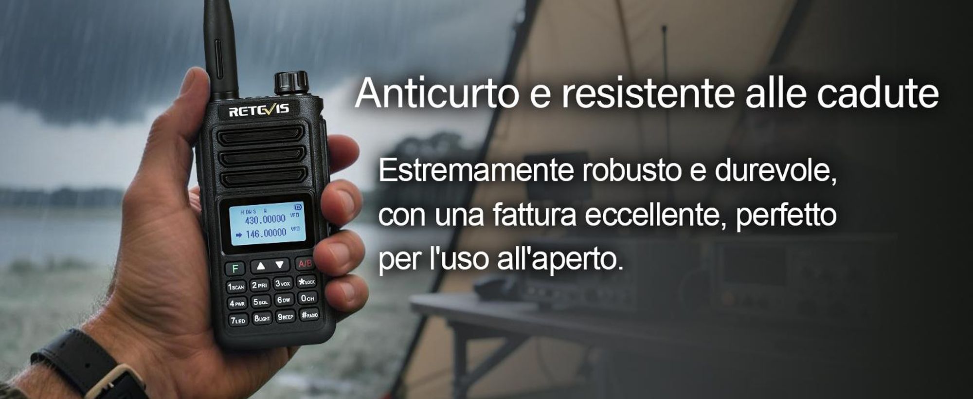 Radio amatoriale Retevis RA89, alta potenza, impermeabile IP68, doppia banda, VFO, batteria da 2500 mAh, Walkie-Talkie ricaricabile di tipo C (2 pezzi, nero)