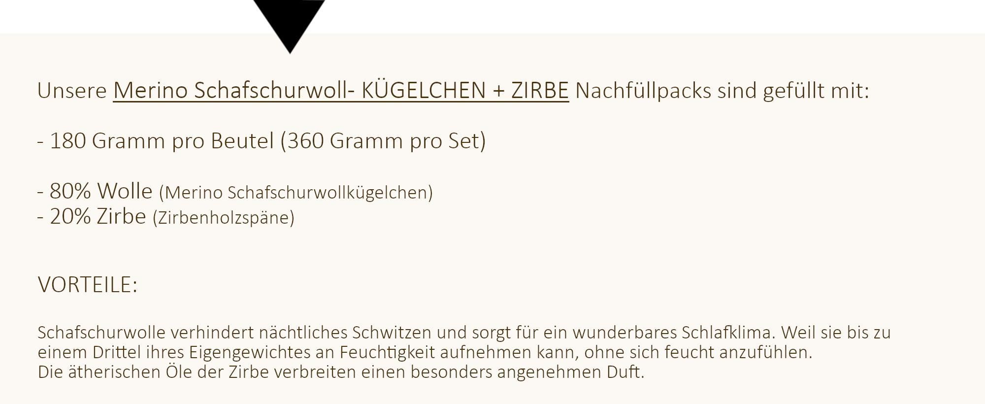 2x Merino Schafschurwollkugeln + Zirbe Nachfüllpack mit je 180 Gramm