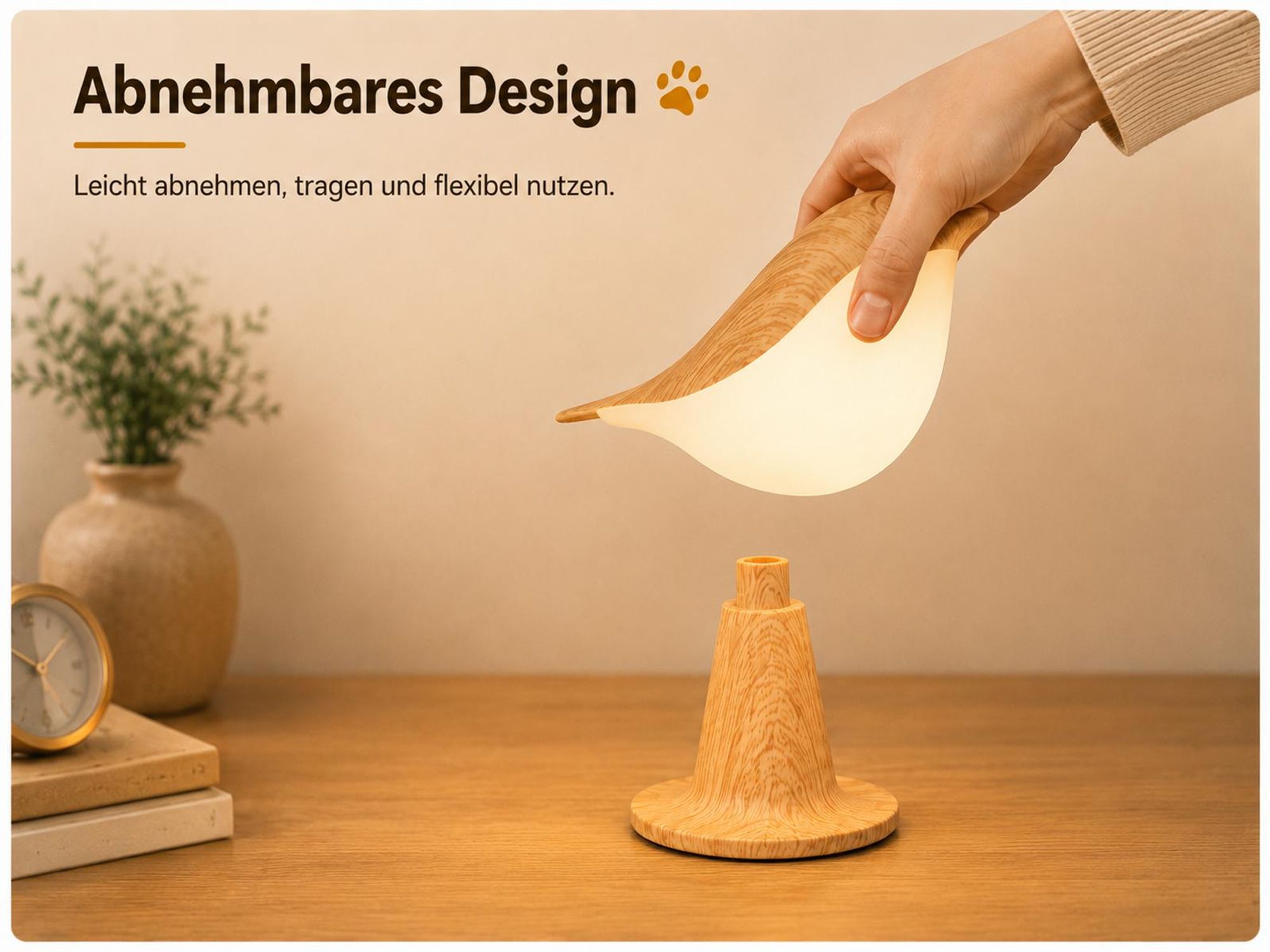 Nachtlicht mit Touch Control, 1x Kabellos Dimmbar LED Akku Lampe USB Tischlampe Vogel Nachttischlampe Für Kinder Erwachsene Geschenke Deko, 1800mAh