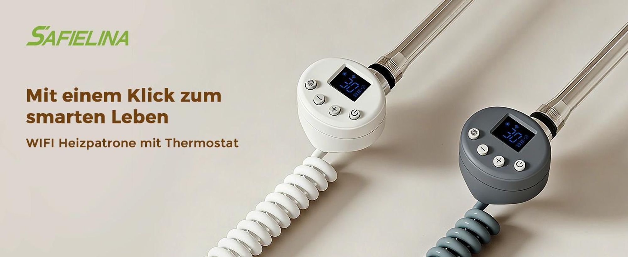 S’AFIELINA Heizstab mit Thermostat 300W, programmierbarer Timer & LCD-Anzeige, WiFi, für Badheizkörper, Edelstahl, intelligente Steuerung, Weiß