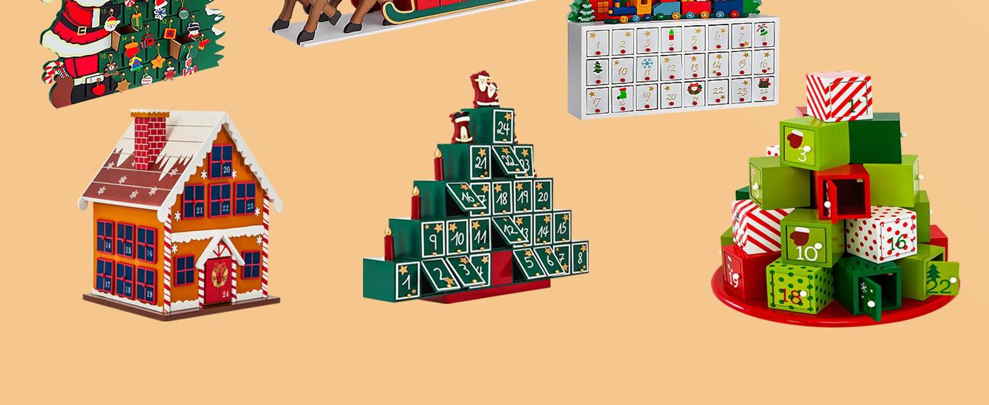 SPIELWERK® Wiederverwendbarer Adventskalender Schlitten zum Befüllen 24 Türchen Bunt Bemalt Weihnachten Kinder DIY weihnachtliche Holz Dekoration