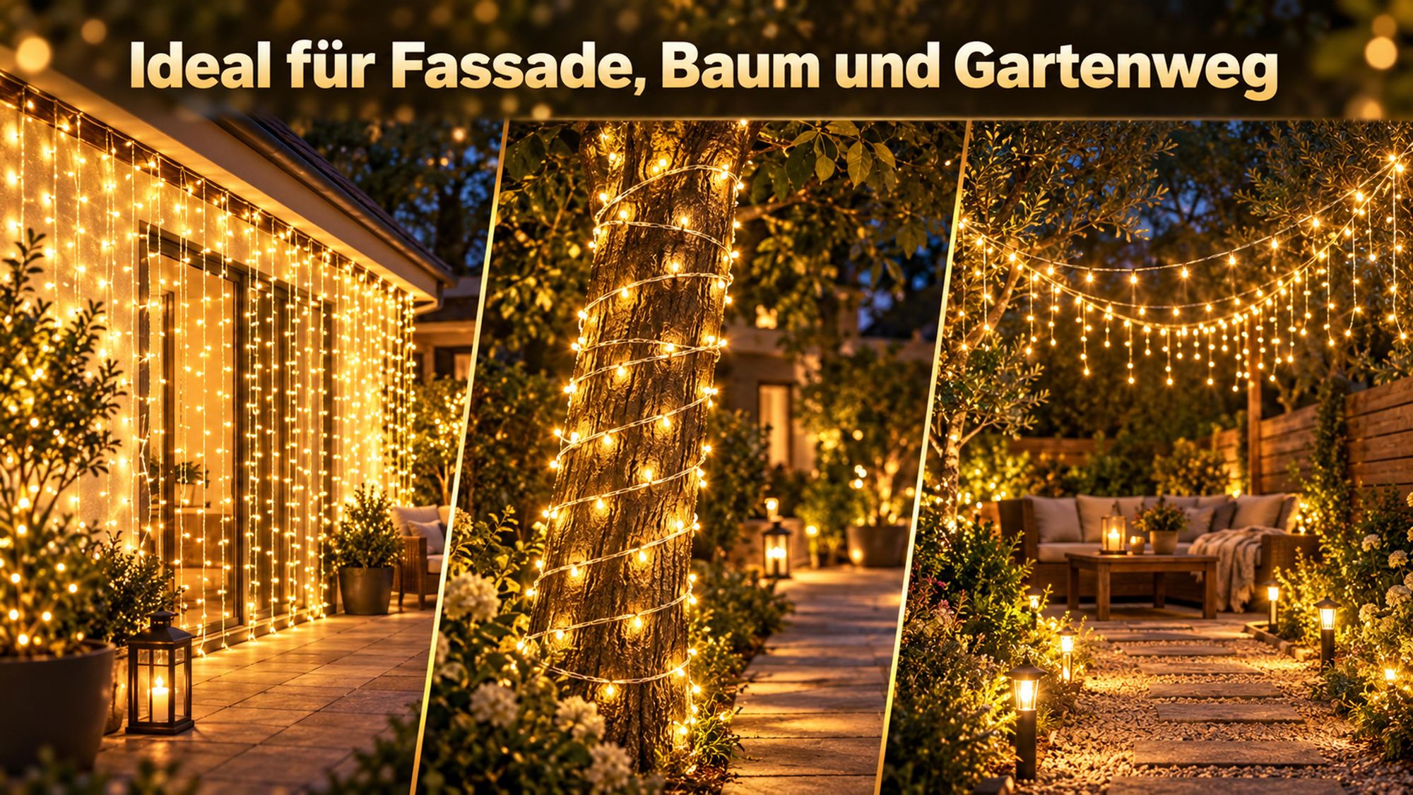 30M 300LEDs 8 Modi Lichterkette Strom, Timer, Merkfunktion, LED Weihnachten Lichterkette Party Deko Licht Weihnachtsbaum Garten Beleuchtung, Warmweiß