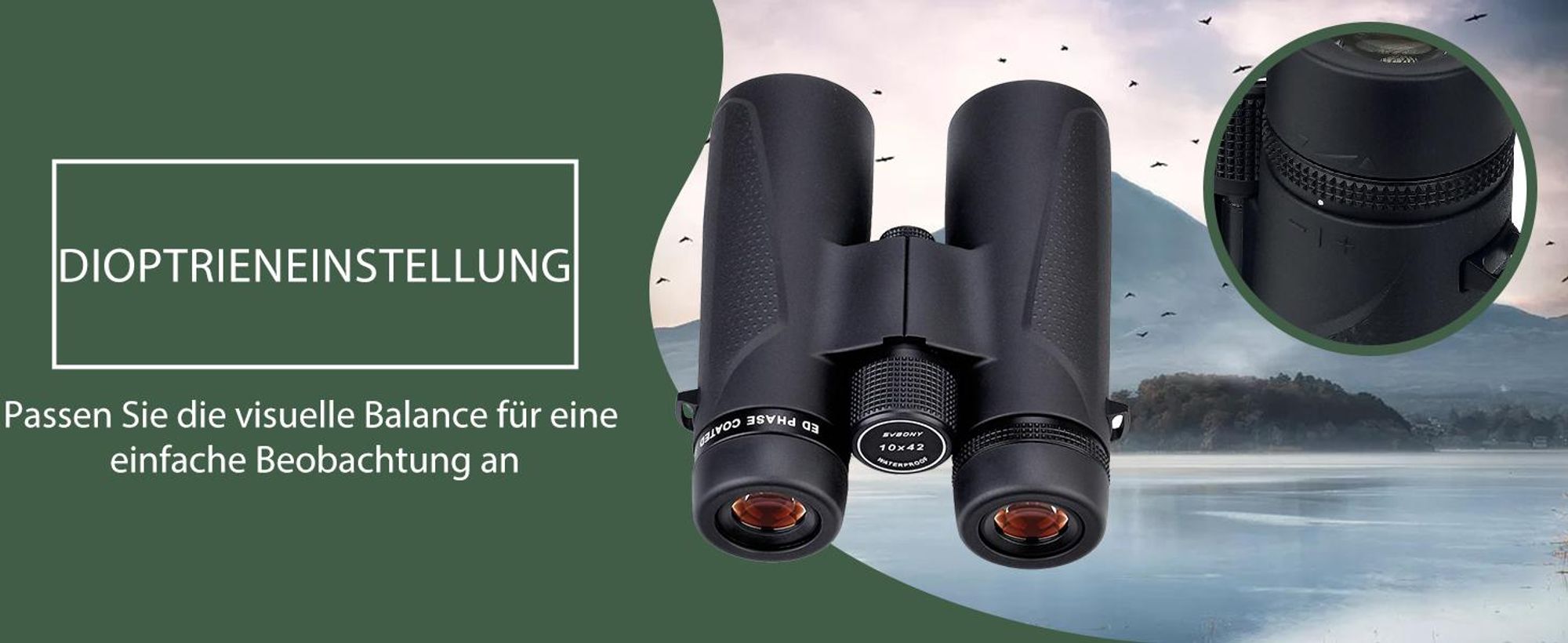 Svbony SV202 ED Fernglas 10x42, BAK4 Prisma, 1000M Sichtfeld, IPX7 Wasserdicht,  für Jagd, Olympische Spiele, Sport