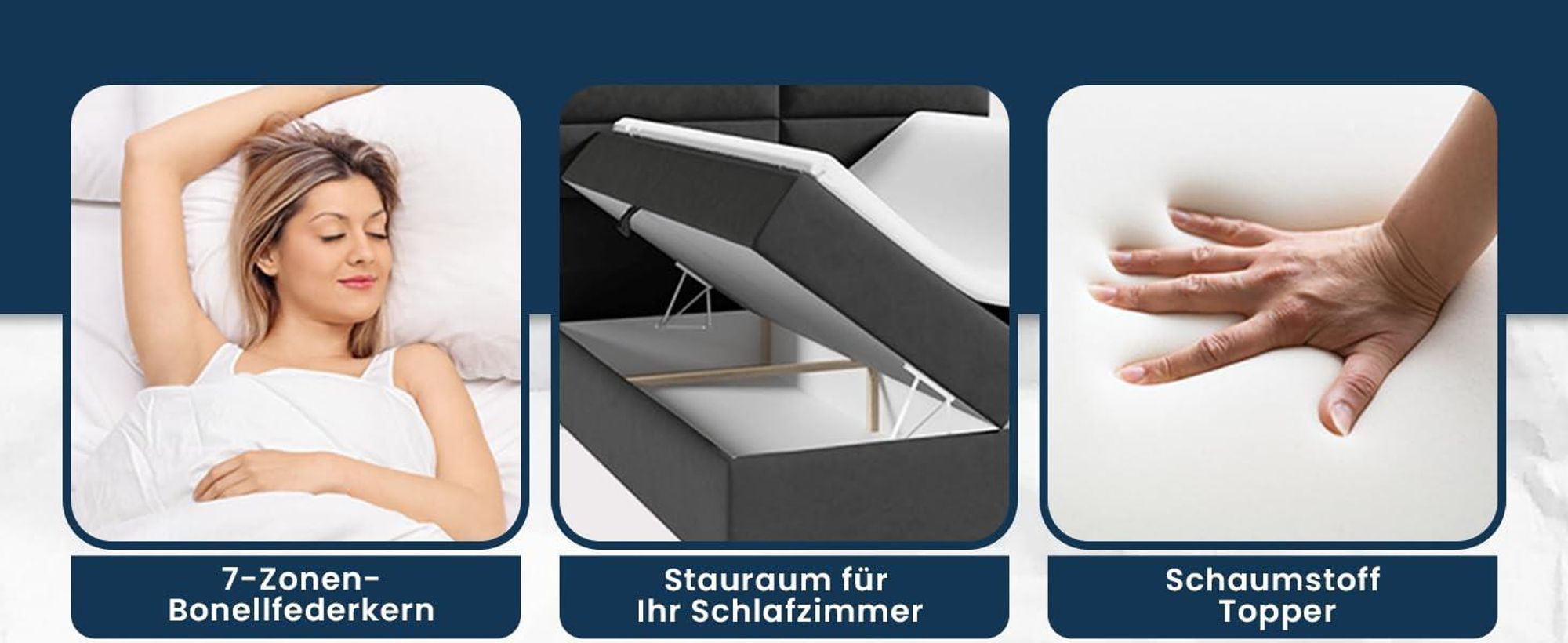 Best for Home Boxspringbett mit Bettkasten Trinity K10-SINGLE 100x200 Bonellfederkern inkl. Topper - Graphit