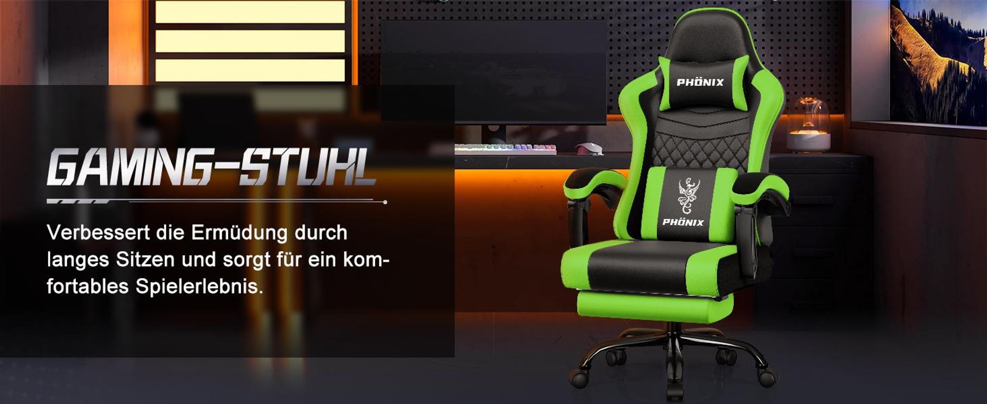 Adormii Gaming Stuhl, Ergonomischer Gaming Sessel, Schreibtischstuhl, Gamingstuhl mit Fußstütze, verstellbare Rückenlehne, Gaming stuhl 150 kg
