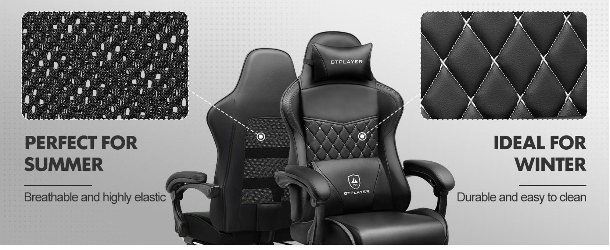 GTPLAYER Gaming Stuhl, Gaming Chair, Ergonomischer Höhenverstellbarer Bürostuhl, Zweckmäßig für Winter und Sommer, mit Doppelrückenlehne mit Fußstütz
