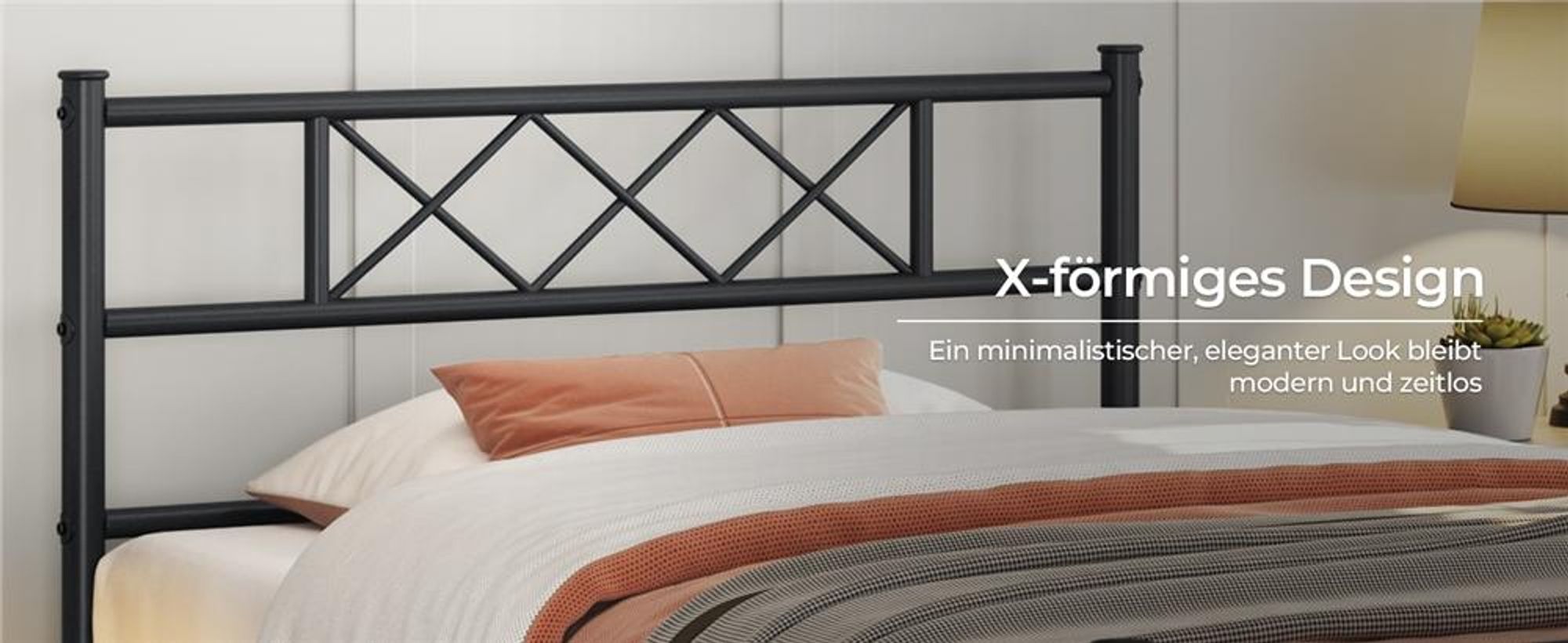 Yaheetech Metallbett Bettgestell mit Kreuzdesign Kopfteil, 90 x 200 cm Bettrahmen, Schwarz
