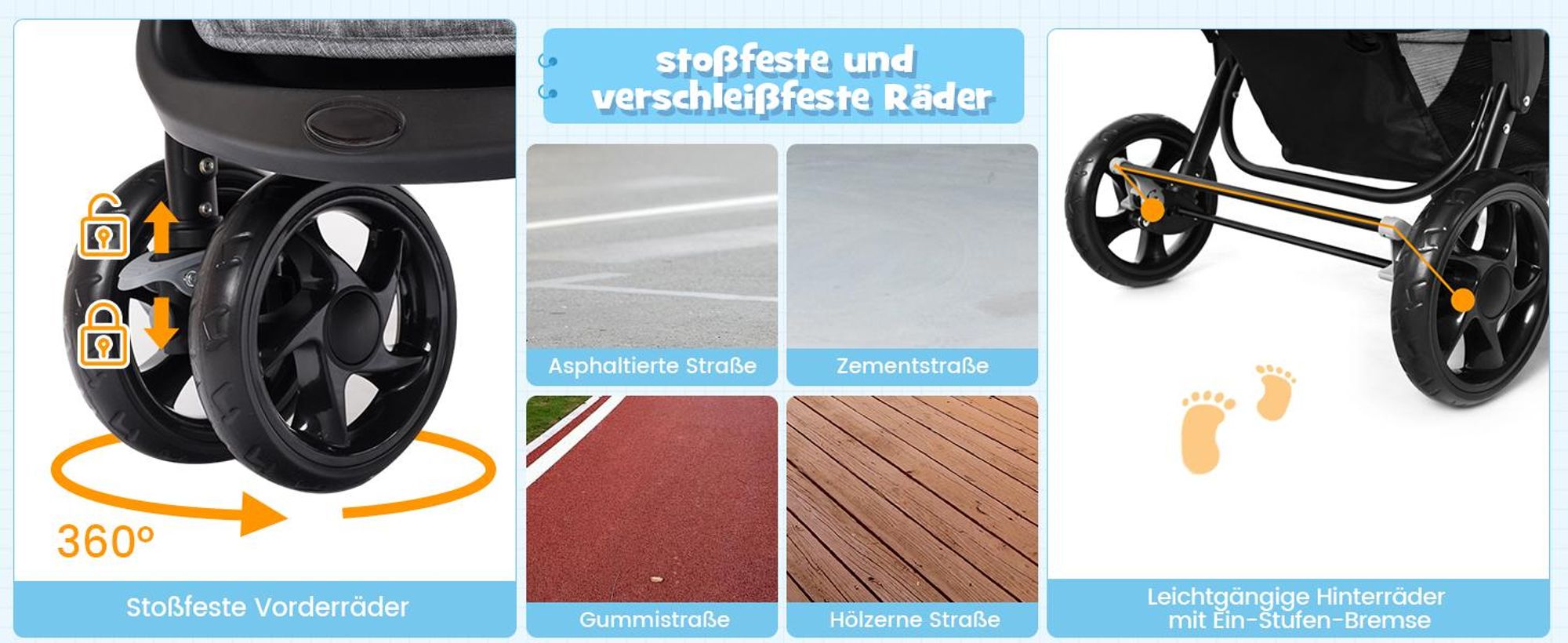 COSTWAY Kombikinderwagen bis 30 kg, Geschwisterwagen klappbar, Kinderwagen mit Rückenlehne & Verdeck, Zwillingsbuggy für Baby ab 6 Monate, Grau