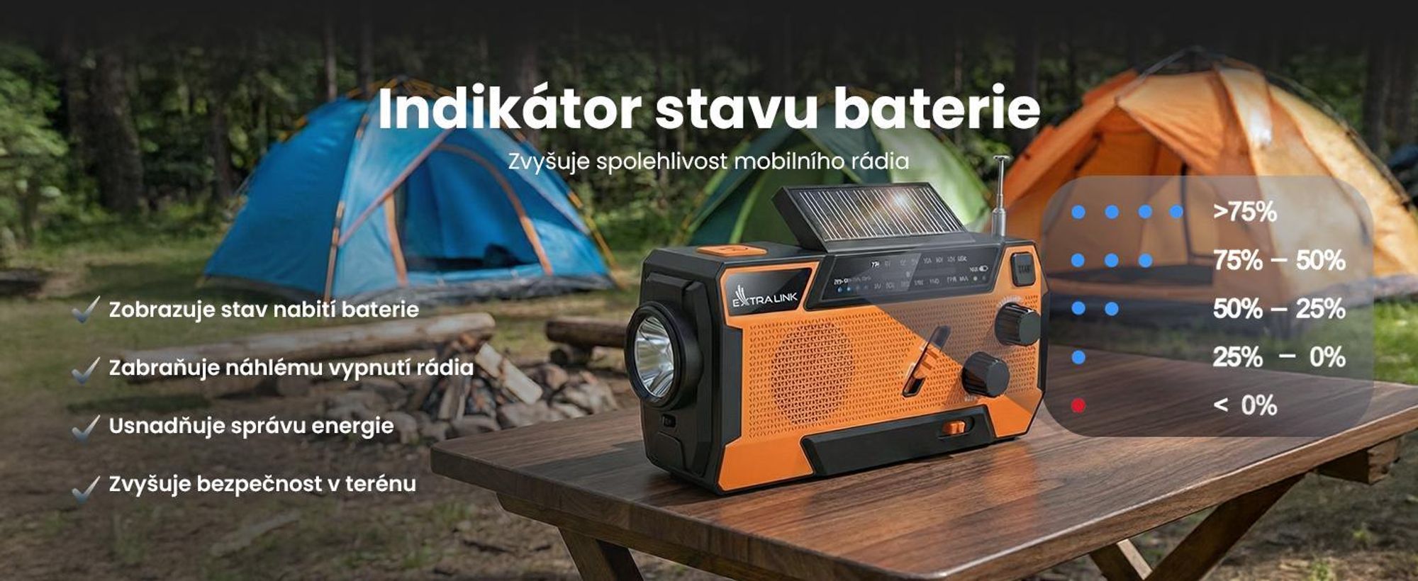Extralink SR-4000 nouzové solární rádio s klikou a powerbankou