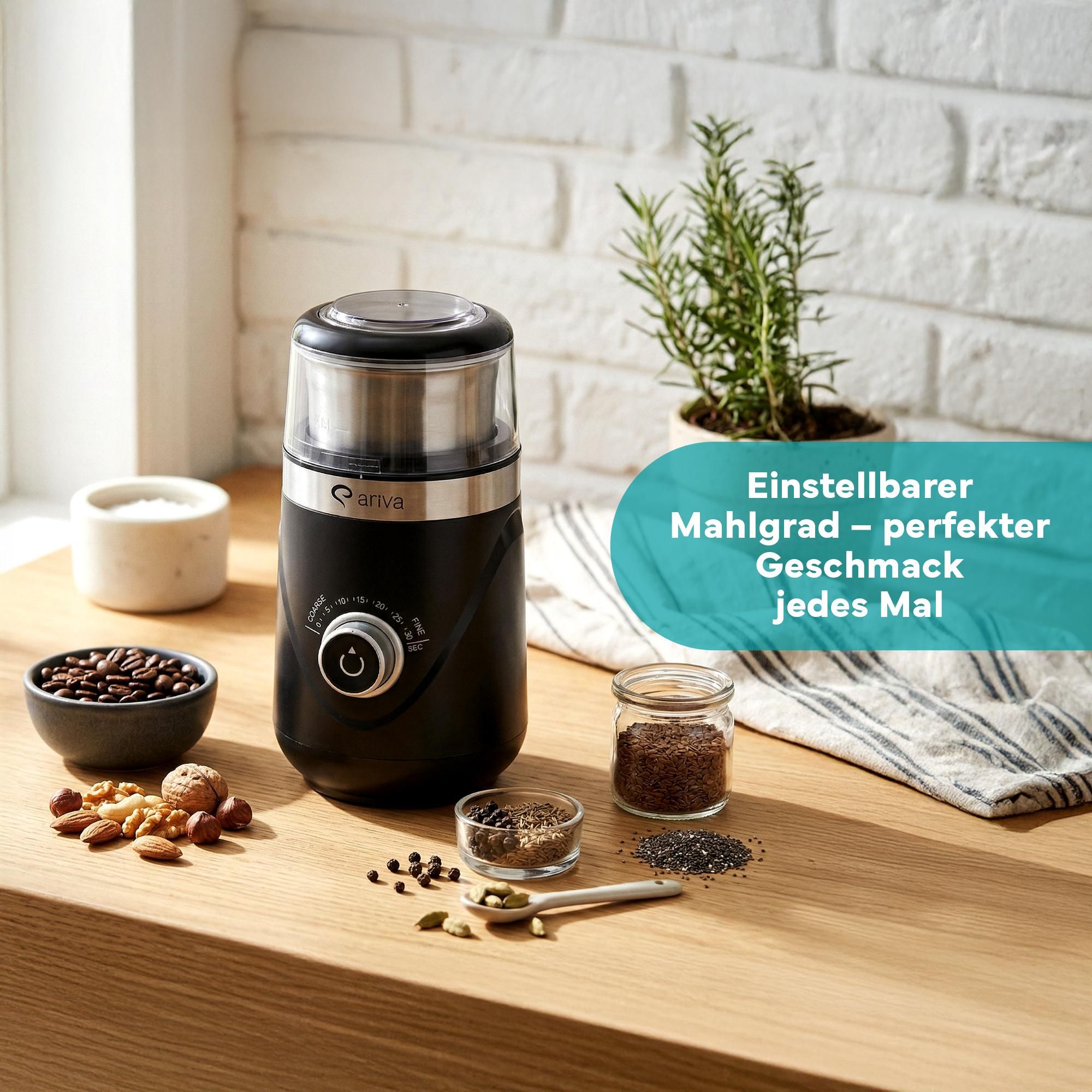 Innovativer Timer-Drehregler für die perfekte Mahlgrad-Einstellung (5-30 Sekunden).