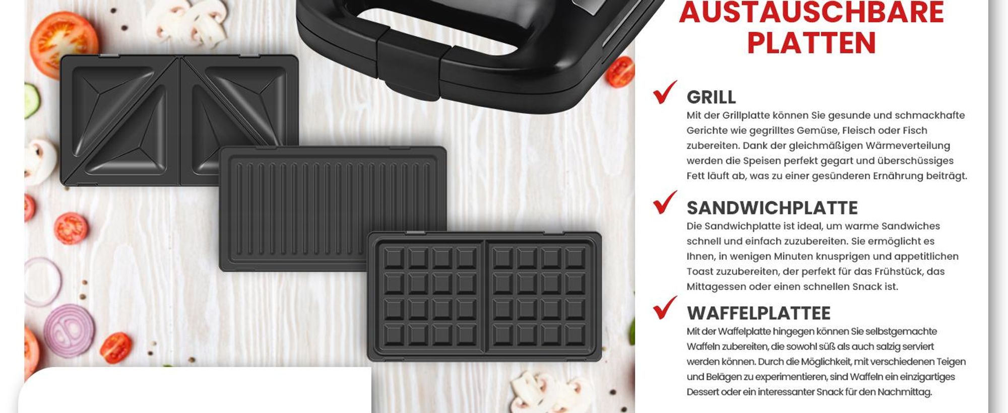 Extralink 3in1 Sandwichmaker Waffeleisen Kontaktgrill 1000W