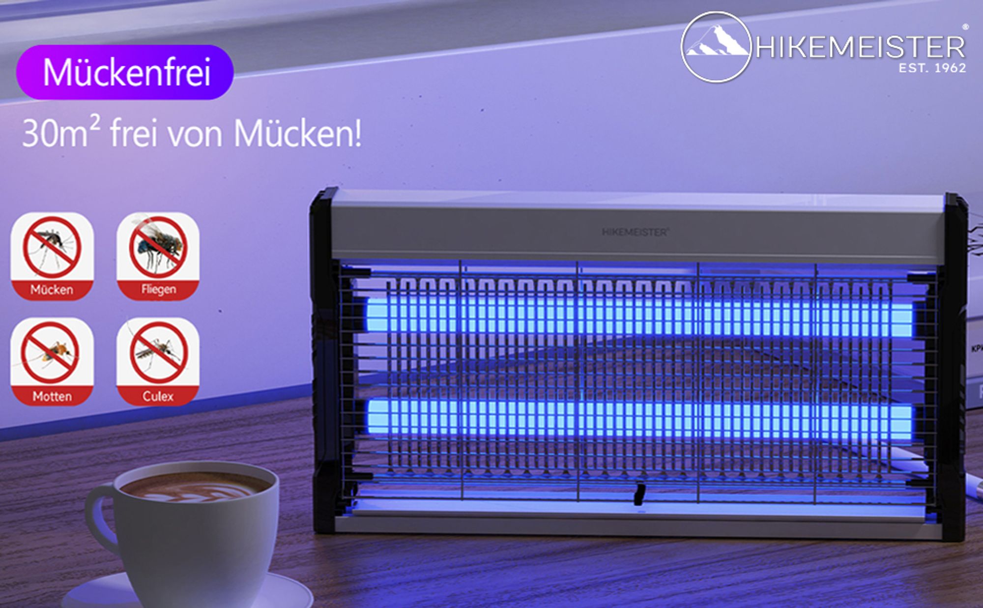 HikeMeister® Insektenfalle UV Mückenlampe Insektenvernichter Elektrisch Fliegenfänger 20W