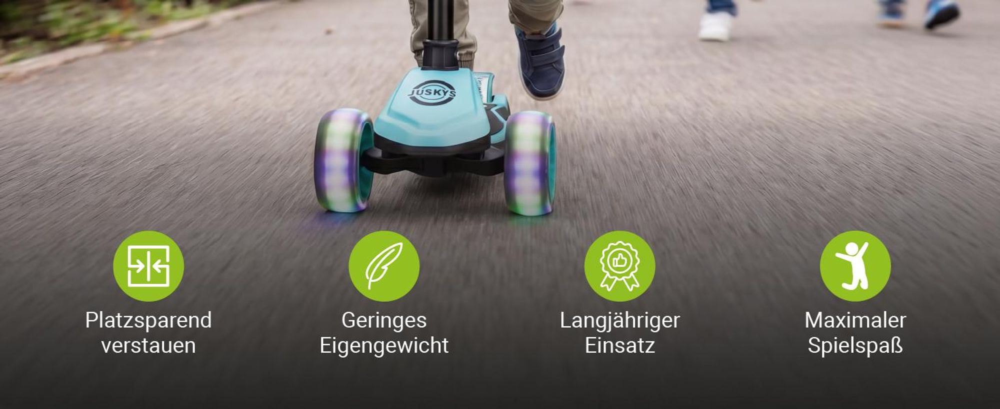 JUSKYS® Kinderroller Lumox - Blau, LED Räder, höhenverstellbarer Kinderscooter