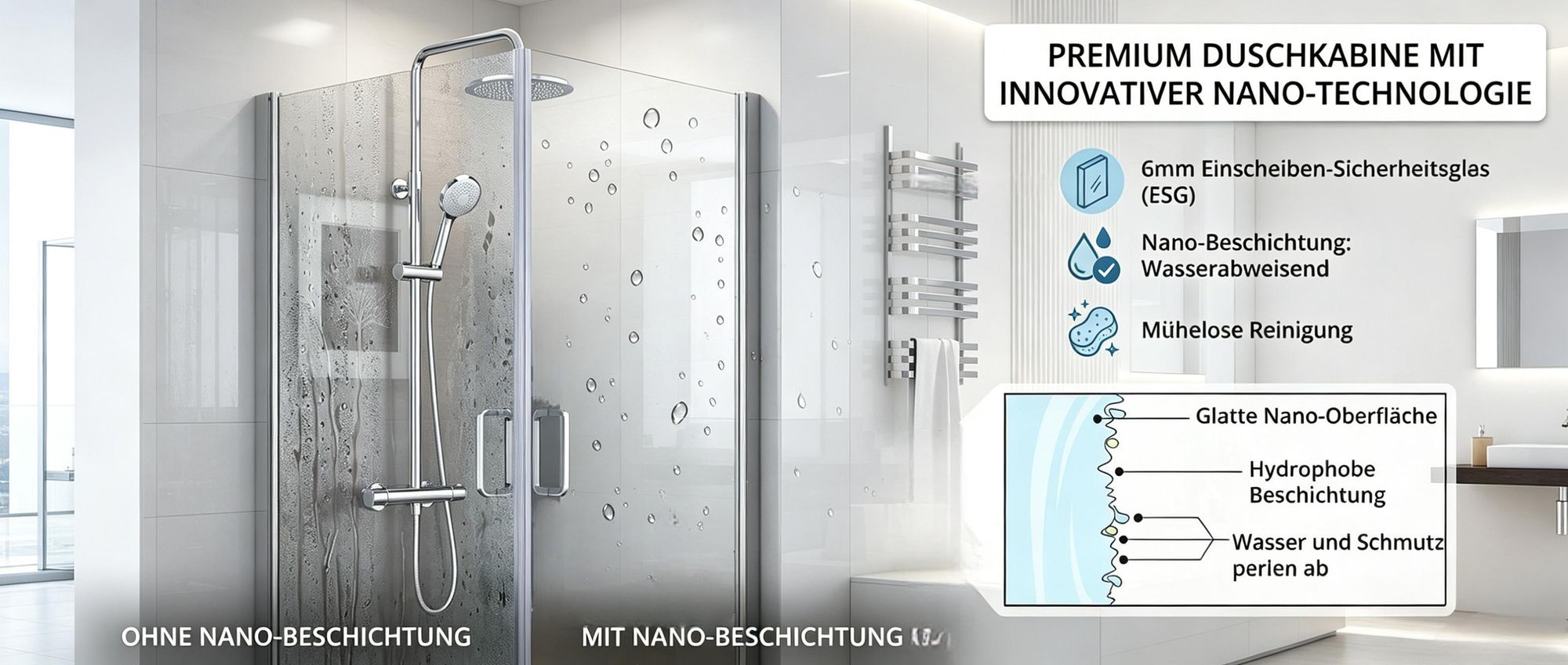 MIQU Duschkabine 80x80x195 cm Dusche Duschwand 180° Schwingtür Eckeinstieg mit Duschwane 6mm NANO Glas
