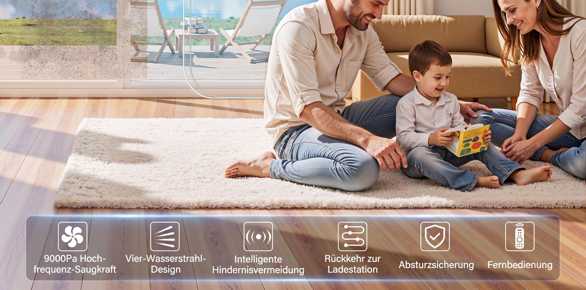 Lubluelu Smart Fensterputzroboter, 9000Pa Saugkraft, Automatische Routenplanung, Kantenreinigung, Waschbare Mikrofasertücher, Doppelseitige Sprühdüsen