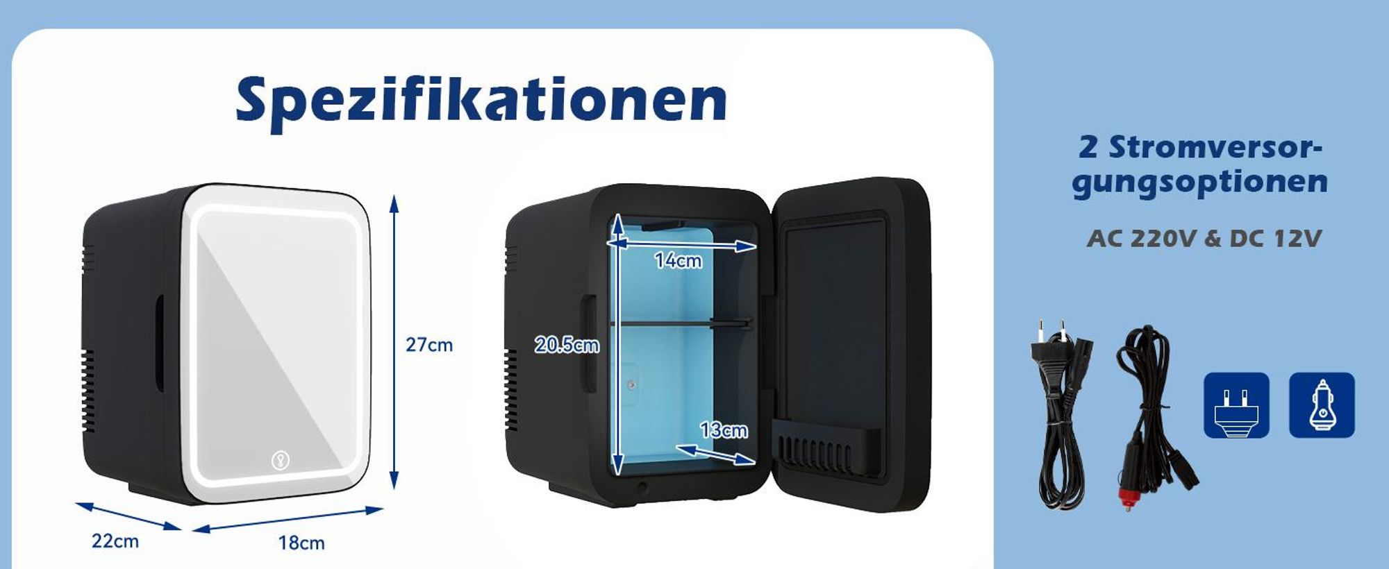Puluomis Mini Kühlschrank 4L mit LED Spiegel tragbar für Kosmetik, Kühlbox Warmbox schwarz