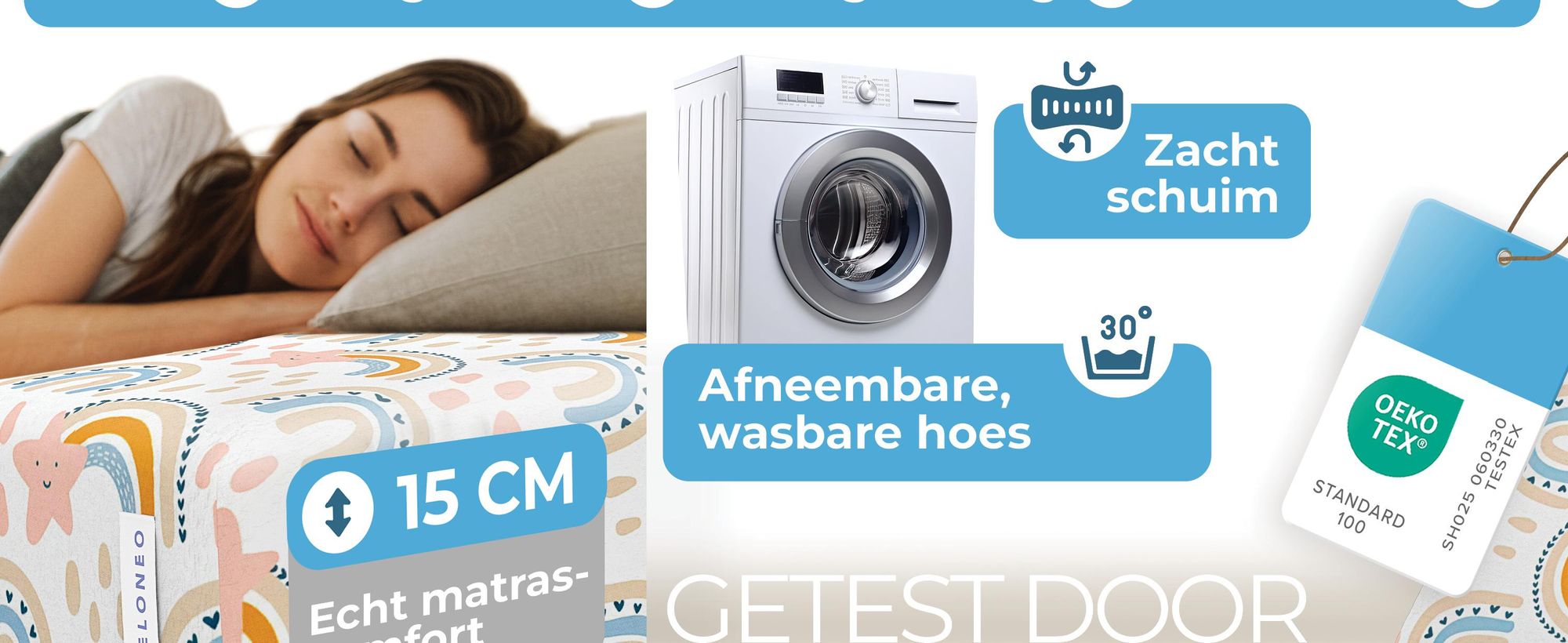 ELONEO Opklapbare matrassen, gastenmatrassen, 3-delige vouwmatras, extra dik schuim (15 cm), geschikt voor mensen met wervelkolomproblemen, opvouwbaar, inklapbare matras (regenboogkleur)