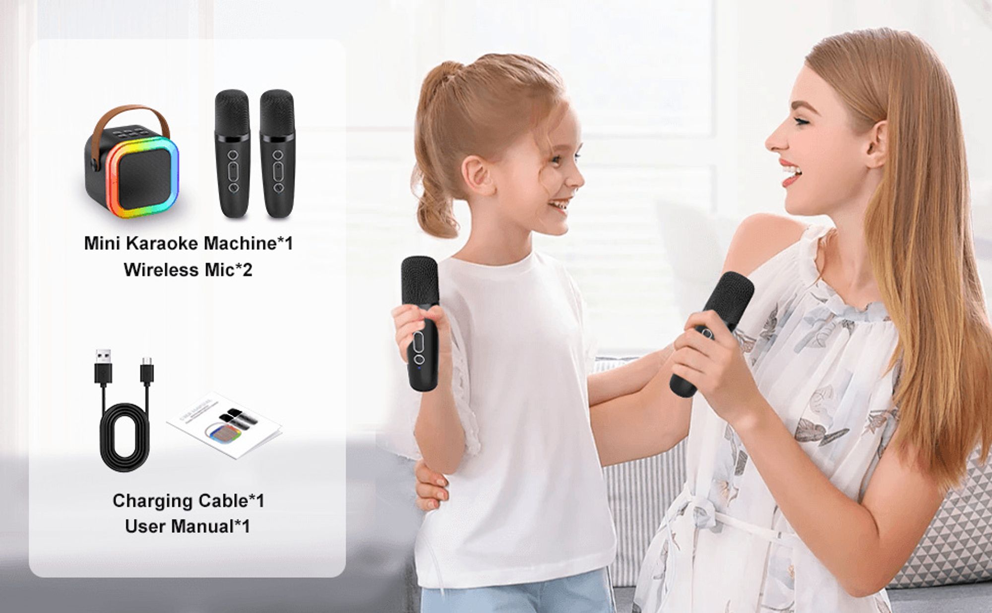 Karaoke Maschine Kinder mit 2 Mikrofonen kabellos, Bluetooth Mikrofon Kinder mit Stimmveränderung, Geburtstags Jungen 4–12 Jahre