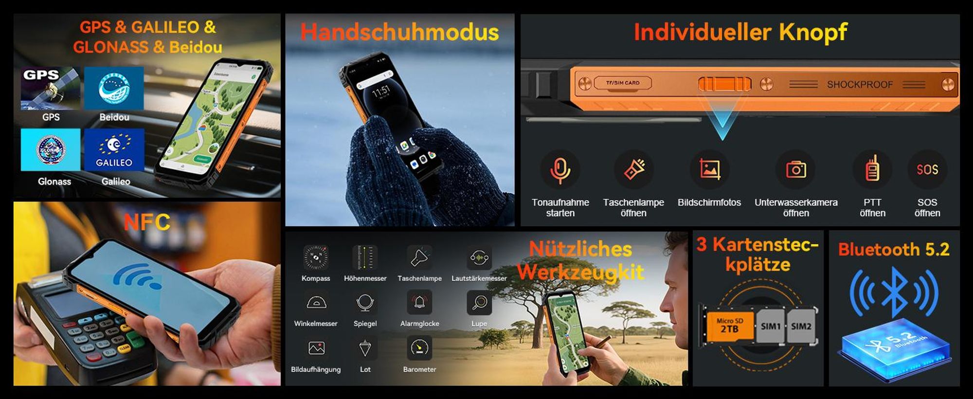 2026 Blackview FORT 1 Outdoor Handy ohne vertrag,12+128GB, 10000mAh,6.56",Android 16,NFC/390g/Dual SIM/Fingerabdruck//IP69K ,90Hz