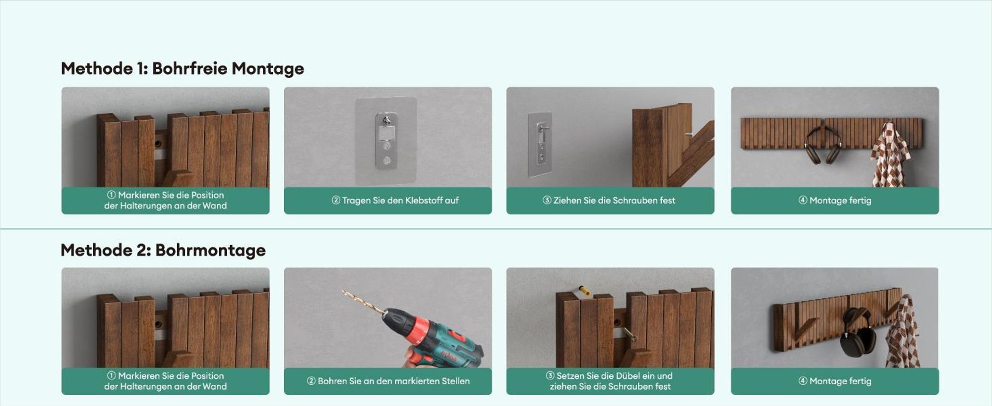 Mai & Mai Kleiderhaken Wandgarderobe Wandhaken aus Holz Garderobe mit 14 magnetischen Klapphaken Garderobenleiste Garderobenhaken Matt weiß Twigro-01