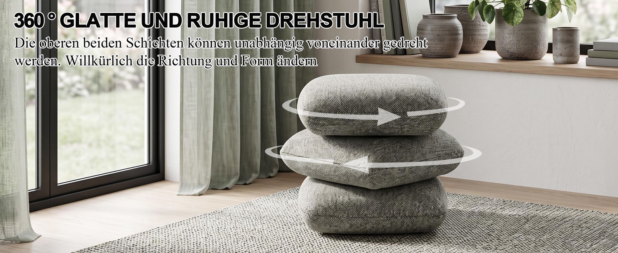 Duhome Sitzhocker aus Bouclé Polsterhocker 360° Drehbar Ottoman Modern Fußhocker für Wohnzimmer Schlafzimmer Flur, Grau