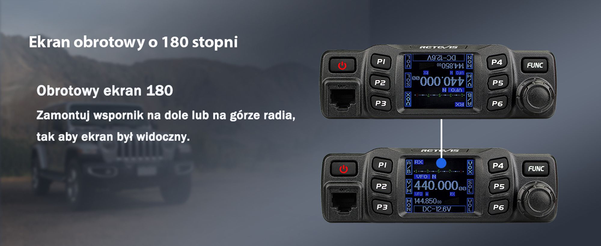 Retevis RT95 Mini urządzenie mobilne Dwuzakresowe radio amatorskie 200 kanałów 5W/15W/25W DTMF 5-tonowy nadajnik samochodowy (czarny)