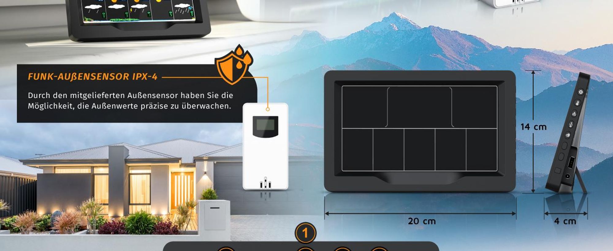 Brandson Wetterstation mit Außensensor, Funkwetterstation mit Farbdisplay, Wlan/WIFI, App Wetterprognose, UV-Index, Barometer, Luftfeuchtigkeit, Wecker