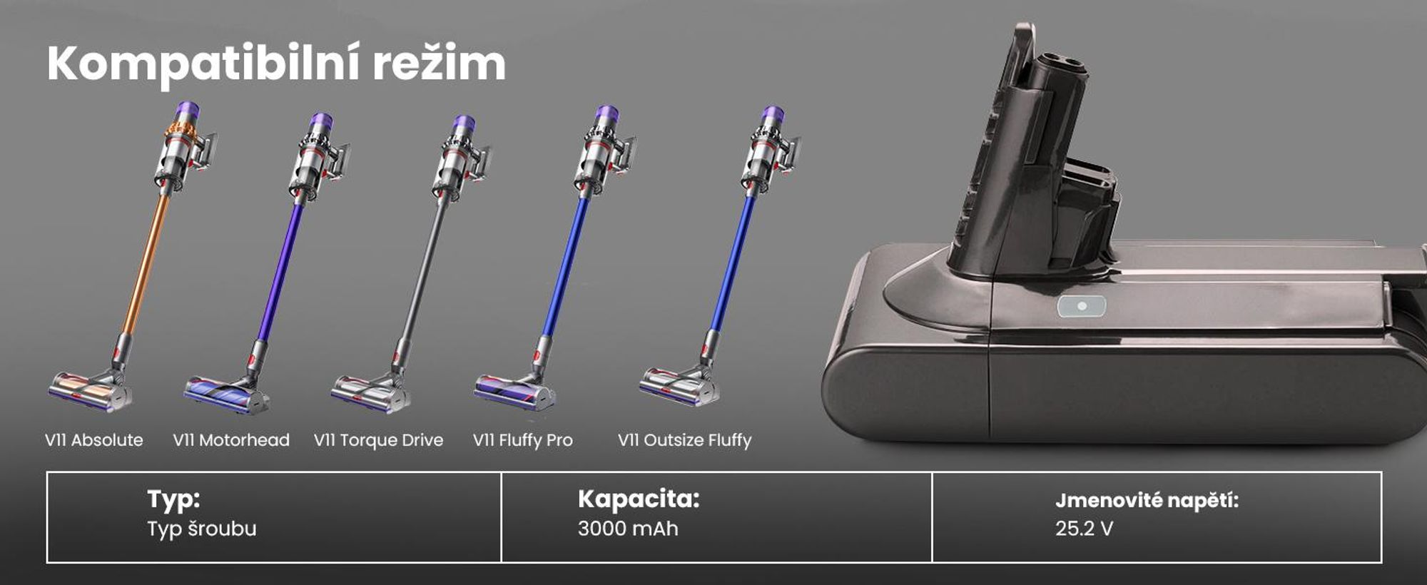Extralink baterie Baterie pro Dyson V11 (šroubovací) 25,2V 3000mAh vysoce výkonná Li-Ion náhradní baterie