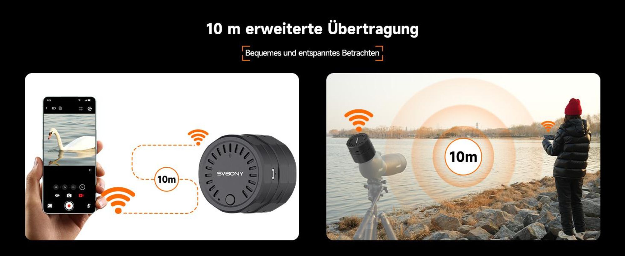 Svbony SC002 Spektiv Kamera, WIFI Elektronische Okularkamera, 2MP 1080P, 32GB TF-Karte, 10m Übertragung, 4 Zoom-Effekte, 37-56mm, für Fotografi